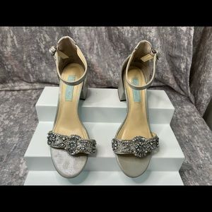 Betsey Johnson Crystal Embellished Block Heel Sandal Size 7.5